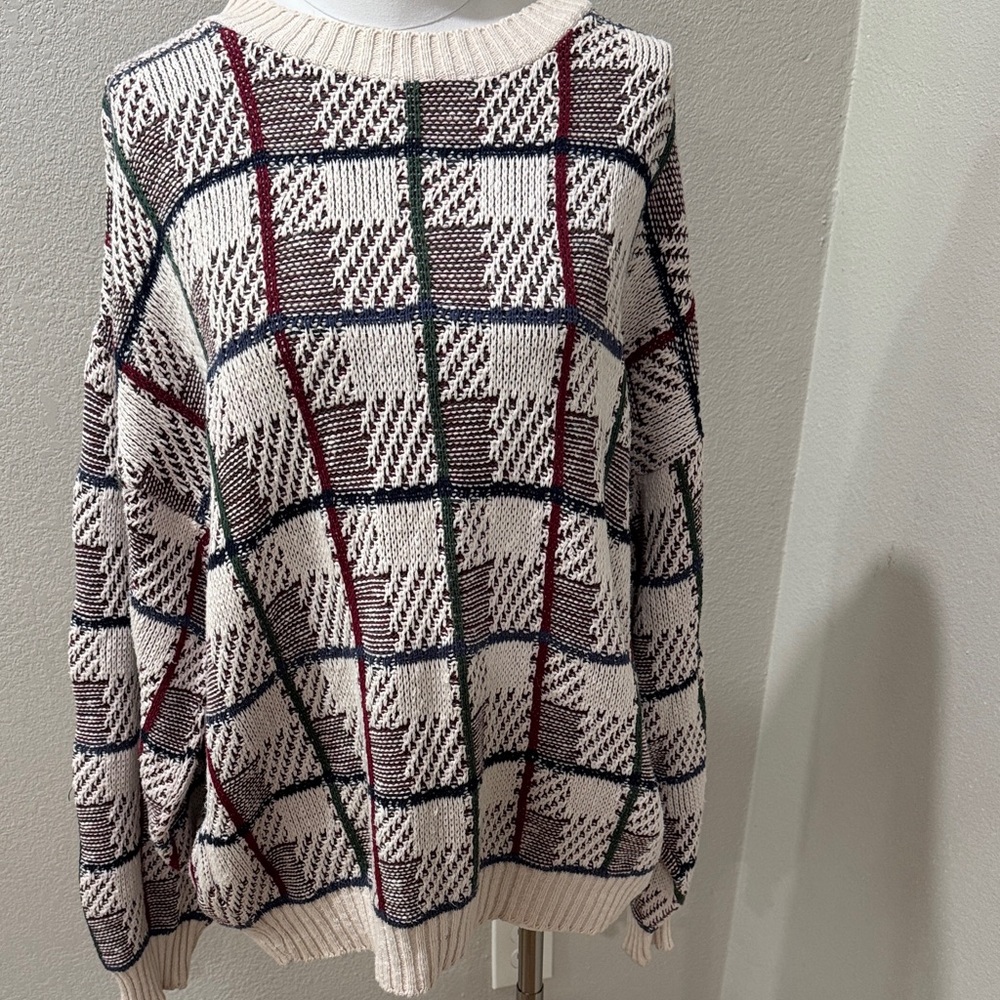 Cambridge Classics Vintage Oversized Plaid Knit Sweater - Cream, Red, Blue Green